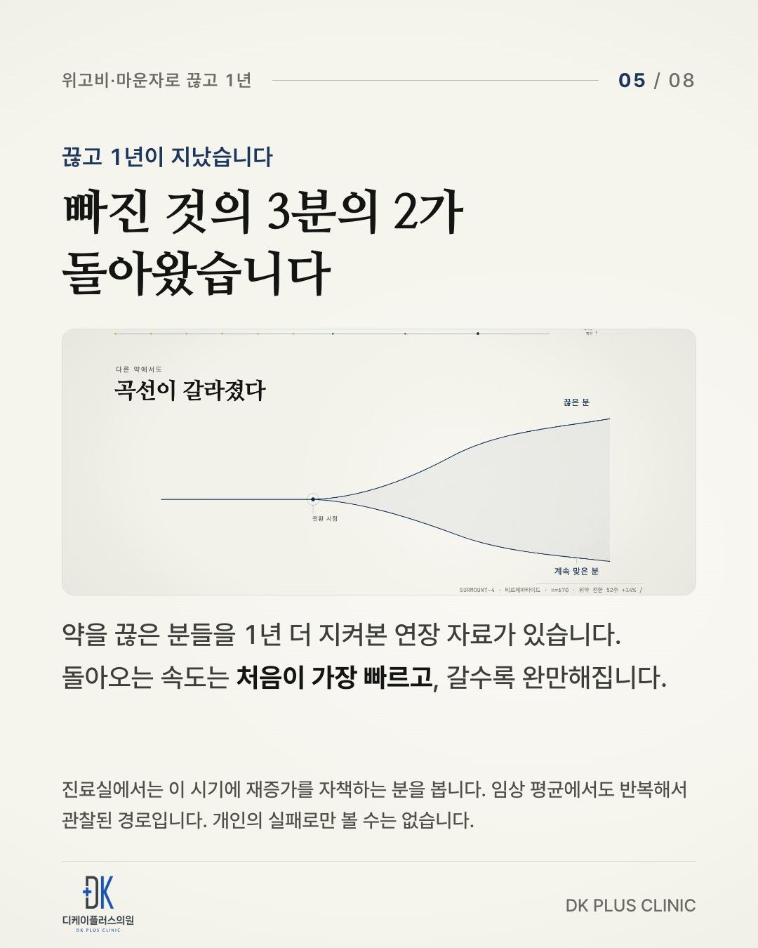 끊은 분들과 계속 맞은 분들의 곡선이 갈라졌다