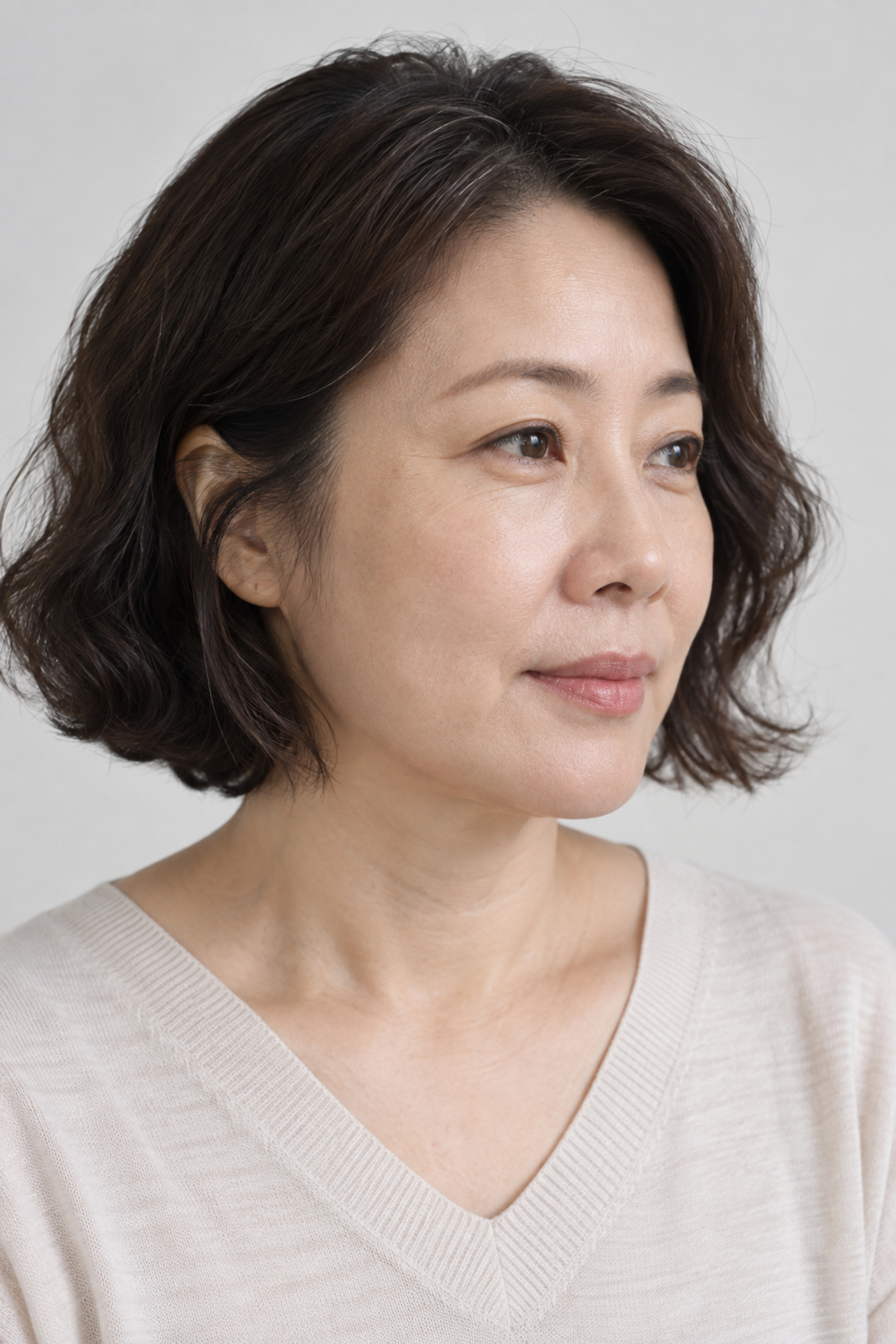 코 옆 볼이 보이는 여성 인물 사진